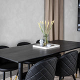 Dipp Jídelní stůl - 180*90cm - Černá dýha / celé černé nohy + Sametová jídelní židle š. Stiches - PU - Black / Black_6