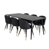 Dipp Jídelní stůl - 180*90cm - Černá dýha / celé černé nohy + Sametová jídelní židle š. Stiches - PU - Black / Black_6