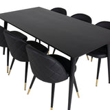 Dipp Jídelní stůl - 180*90cm - Černá dýha / celé černé nohy + Sametová jídelní židle š. Stiches - PU - Black / Black_6