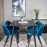 Jídelní stůl Dipp - 180*90cm - Černá dýha / celé černé nohy + Sametová jídelní židle - Modrá / Černá_6