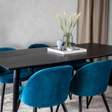 Jídelní stůl Dipp - 180*90cm - Černá dýha / celé černé nohy + Sametová jídelní židle - Modrá / Černá_6
