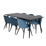Jídelní stůl Dipp - 180*90cm - Černá dýha / celé černé nohy + Sametová jídelní židle - Modrá / Černá_6