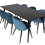 Jídelní stůl Dipp - 180*90cm - Černá dýha / celé černé nohy + Sametová jídelní židle - Modrá / Černá_6