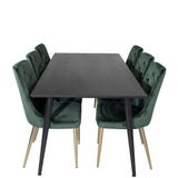 Jídelní stůl Dipp - 180*90cm - Černá dýha / celé černé nohy + Jídelní židle Velvet Deluxe - Zelená / Mosaz_6