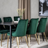 Jídelní stůl Dipp - 180*90cm - Černá dýha / celé černé nohy + Jídelní židle Velvet Deluxe - Zelená / Mosaz_6