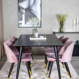 Jídelní stůl Dipp - 180*90cm - Černá dýha / celé černé nohy + Sametová jídelní židle Mosaz - Růžová / Černá_6