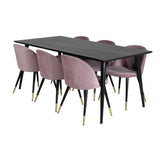 Jídelní stůl Dipp - 180*90cm - Černá dýha / celé černé nohy + Sametová jídelní židle Mosaz - Růžová / Černá_6