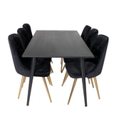 Jídelní stůl Dipp - 180*90cm - Černá dýha / celé černé nohy + Jídelní židle Velvet Deluxe - Černá / Brass_6