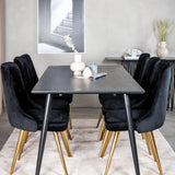 Jídelní stůl Dipp - 180*90cm - Černá dýha / celé černé nohy + Jídelní židle Velvet Deluxe - Černá / Brass_6