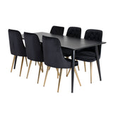 Jídelní stůl Dipp - 180*90cm - Černá dýha / celé černé nohy + Jídelní židle Velvet Deluxe - Černá / Brass_6