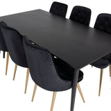 Jídelní stůl Dipp - 180*90cm - Černá dýha / celé černé nohy + Jídelní židle Velvet Deluxe - Černá / Brass_6