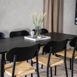 Jídelní stůl Dipp - 180*90cm - Černá dýha / celé černé nohy + Jídelní židle Polly - Černá / Přírodní _6