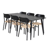 Jídelní stůl Dipp - 180*90cm - Černá dýha / celé černé nohy + Jídelní židle Polly - Černá / Přírodní _6
