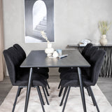Jídelní stůl Dipp - 180*90cm - Černá dýha / celé černé nohy + Jídelní židle Gemma - Černé nohy - Black Fabric_6