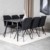 Jídelní stůl Dipp - 180*90cm - Černá dýha / celé černé nohy + Jídelní židle Gemma - Černé nohy - Black Fabric_6