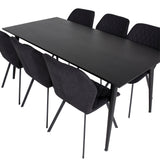 Jídelní stůl Dipp - 180*90cm - Černá dýha / celé černé nohy + Jídelní židle Gemma - Černé nohy - Black Fabric_6