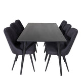 Jídelní stůl Dipp - 180*90cm - Černá dýha / celé černé nohy + Jídelní židle Velvet Deluxe - Černé nohy - Black Fabric_6