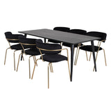 Jídelní stůl Dipp - 180*90cm - Černá dýha / celé černé nohy + Křeslo Arrow - Mosazné nohy - Black Velvet_6