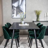 Jídelní stůl Dipp - 180*90cm - Černá dýha / celé černé nohy + Sametová jídelní židle - Zelená / Černá_6