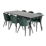 Jídelní stůl Dipp - 180*90cm - Černá dýha / celé černé nohy + Sametová jídelní židle - Zelená / Černá_6