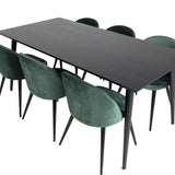 Jídelní stůl Dipp - 180*90cm - Černá dýha / celé černé nohy + Sametová jídelní židle - Zelená / Černá_6