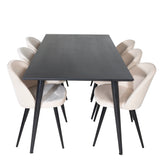 Jídelní stůl Dipp - 180*90cm - Černá dýha / celé černé nohy + Sametová jídelní židle - Béžová / Černá_6
