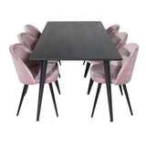 Jídelní stůl Dipp - 180*90cm - Černá dýha / celé černé nohy + Sametová jídelní židle - Růžová / Černá_6