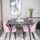 Jídelní stůl Dipp - 180*90cm - Černá dýha / celé černé nohy + Sametová jídelní židle - Růžová / Černá_6