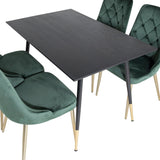 Jídelní stůl Dipp - 120 cm - Černá dýha - Černé nohy š. Brass dipp+Velvet Deluxe Jídelní židle - Zelená / Brass_4