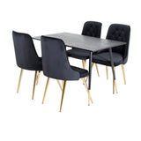 Jídelní stůl Dipp - 120 cm - Černá dýha - Černé nohy š. Brass dipp+Velvet Deluxe Jídelní židle - Černá / Brass_4