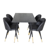 Jídelní stůl Dipp - 120 cm - Černá dýha - Černé nohy š. Mosazný dipp+Velvet Jídelní židle w. Stiches - PU - Black / Black_4
