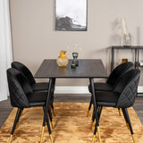 Jídelní stůl Dipp - 120 cm - Černá dýha - Černé nohy š. Mosazný dipp+Velvet Jídelní židle w. Stiches - PU - Black / Black_4