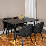 Jídelní stůl Dipp - 120 cm - Černá dýha - Černé nohy š. Mosazný dipp+Velvet Jídelní židle w. Stiches - PU - Black / Black_4
