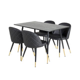 Jídelní stůl Dipp - 120 cm - Černá dýha - Černé nohy š. Mosazný dipp+Velvet Jídelní židle w. Stiches - PU - Black / Black_4