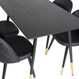 Jídelní stůl Dipp - 120 cm - Černá dýha - Černé nohy š. Mosazný dipp+Velvet Jídelní židle w. Stiches - PU - Black / Black_4