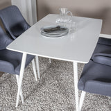 Polar Jídelní stůl 120 cm - Bílá Bílá+Jídelní židle Plaza - Bílé Nohy - Modrá Fabric_4