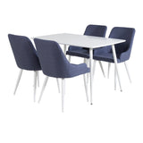 Polar Jídelní stůl 120 cm - Bílá Bílá+Jídelní židle Plaza - Bílé Nohy - Modrá Fabric_4