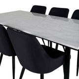 Estelle Jídelní stůl 200*90*H76 - Bílá / Černá+Plaza Jídelní židle - Černé nohy - Černá Fabric_6