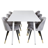 Polar Jídelní stůl 180 cm - Bílá deska / Bílé nohy + Sametová jídelní židle Mosaz - Světle šedá / Black_6