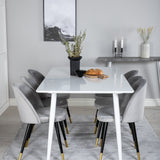 Polar Jídelní stůl 180 cm - Bílá deska / Bílé nohy + Sametová jídelní židle Mosaz - Světle šedá / Black_6