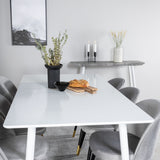 Polar Jídelní stůl 180 cm - Bílá deska / Bílé nohy + Sametová jídelní židle Mosaz - Světle šedá / Black_6