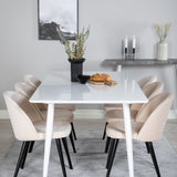 Polar Jídelní stůl 180 cm - Bílá deska / Bílé nohy + Sametová jídelní židle - Béžová / Černá_6