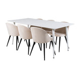 Polar Jídelní stůl 180 cm - Bílá deska / Bílé nohy + Sametová jídelní židle - Béžová / Černá_6