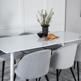 Polar Jídelní stůl 180 cm - Bílá deska / Bílé nohy + Sametová jídelní židle Manšestr - Světle Šedá / Černá_6