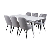 Jídelní stůl Polar 180 cm - Bílá deska / Bílé nohy + Jídelní židle Velvet Deluxe - Světle šedá / Černá_6