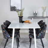 Jídelní stůl Polar 180 cm - Bílá deska / Bílé nohy+Sametová jídelní židle - Black Flower fabric_6