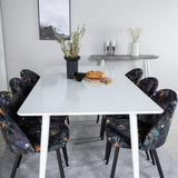 Jídelní stůl Polar 180 cm - Bílá deska / Bílé nohy+Sametová jídelní židle - Black Flower fabric_6