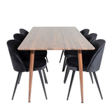 Jídelní stůl Polar 180 cm - Ořechová deska - Ořechové nohy+Sametová jídelní židle - Černá / Černá_6