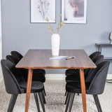 Jídelní stůl Polar 180 cm - Ořechová deska - Ořechové nohy+Sametová jídelní židle - Černá / Černá_6