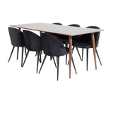 Jídelní stůl Polar 180 cm - Ořechová deska - Ořechové nohy+Sametová jídelní židle - Černá / Černá_6